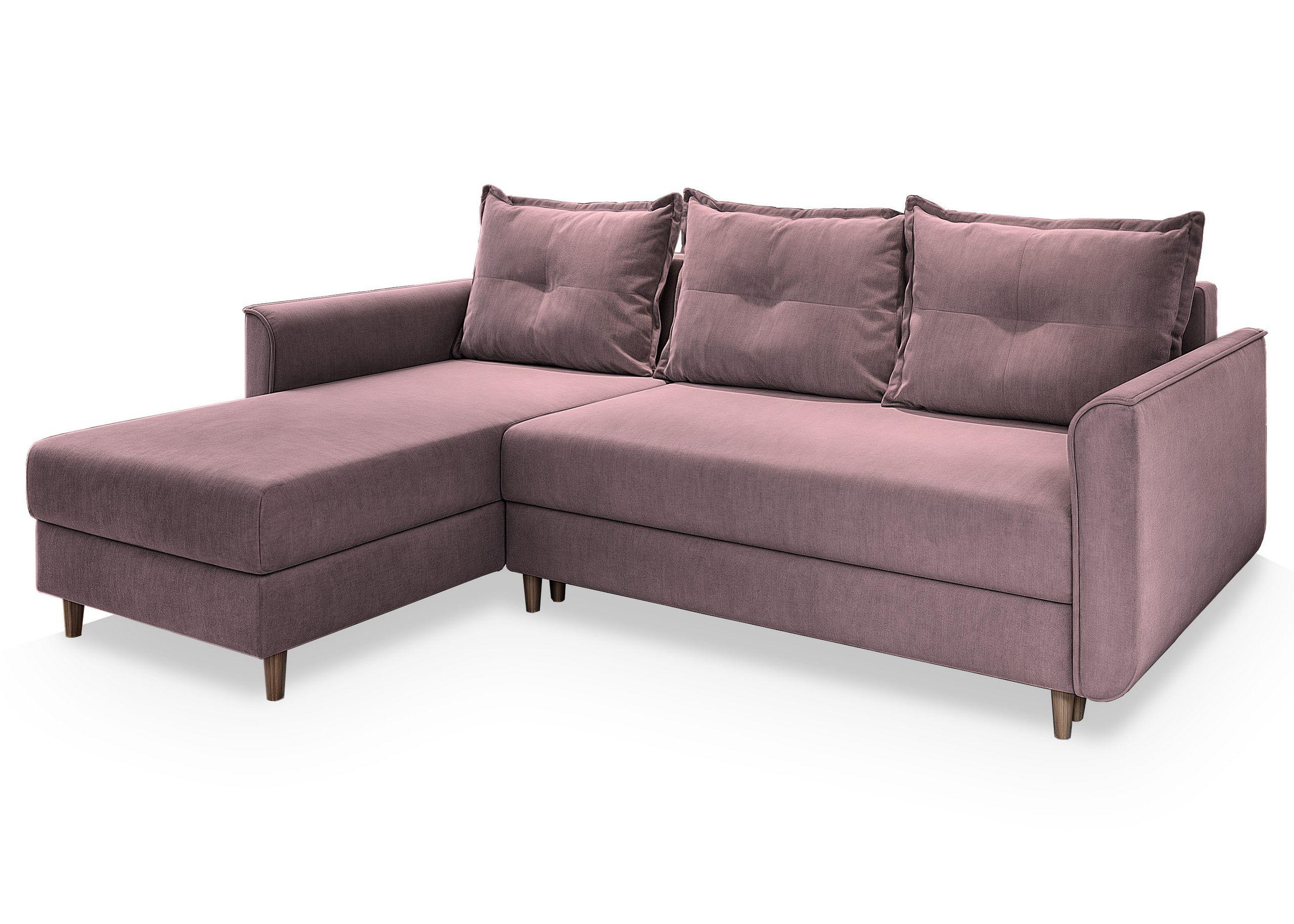 ECKSOFA PISAN R-S Rosa Plüsch-Stoff mit Schlaffunktion - Rosa/Braun, Holz/Textil (220/140cm) - MASSENO