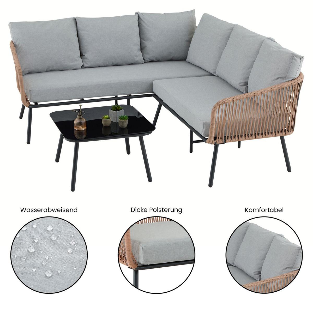 GARTENLOUNGE JAKARTA 3er Set braun, schwarz, hellgrau - Braun/Grau, Metall - IDIMEX