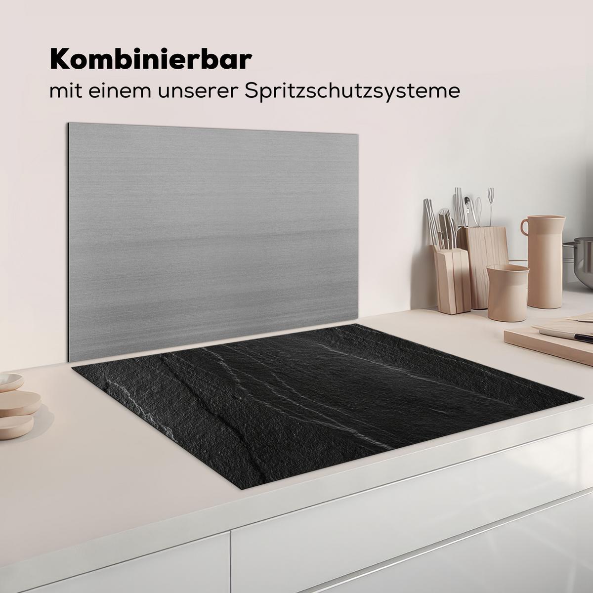 HERDABDECKPLATTE Stein - Anthrazit - Dunkelgrau - Steinstruktur Induktionsmatte 77x59 cm - Anthrazit, Kunststoff (77/59/0.2cm) - MuchoWow