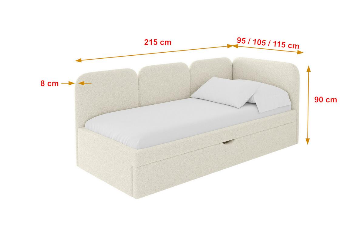 EINZELLBETT Jugendbett mit Bettkasten und Matratze H3/H4, Links - ALVY 100x200 Beige - Champagner, Holzwerkstoff/Textil (100/200cm) - ALTDECOR