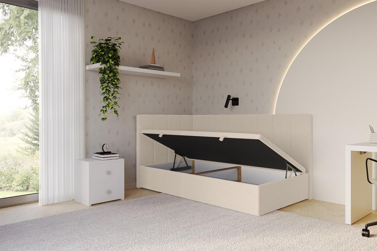 EINZELBETT Jugendbett mit Bettkasten Rechts, mit Matratze - LOVY 80x200 Dunkelbeige - Mokka, Holzwerkstoff/Textil (80/200cm) - ALTDECOR