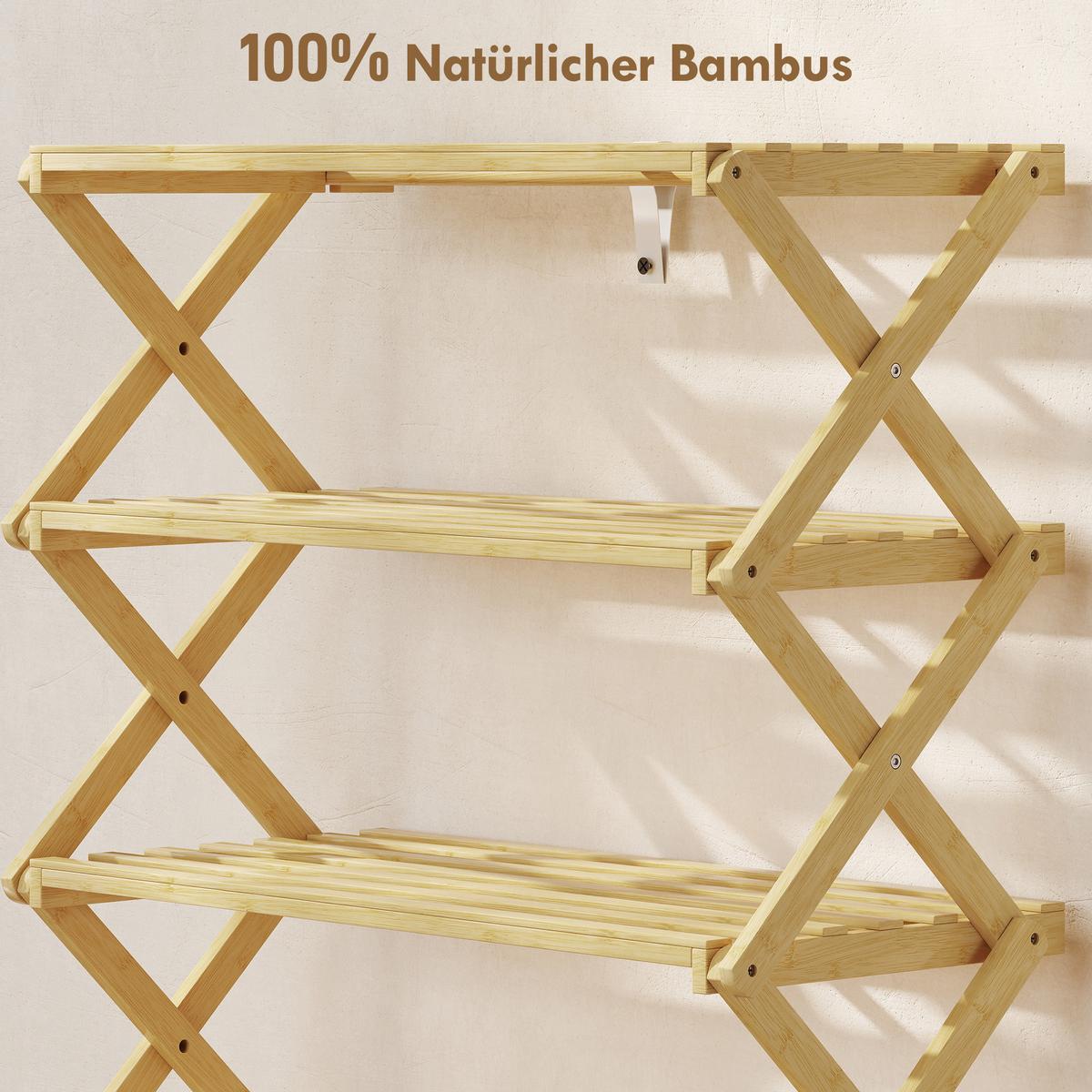 SCHUHREGAL mit 4 Ebenen Schuhablage aus Bambus für 12 Paar Schuhe Natur - Naturfarben, Naturmaterialien/Bambusholz (60/67/29cm) - HOMCOM