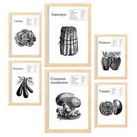 POSTER Set Mit 6 Gemüse Sammlung A3 & A4 Rahmen Aus Hellem Holz - Beige, Papier (29/3cm) - Nacnic