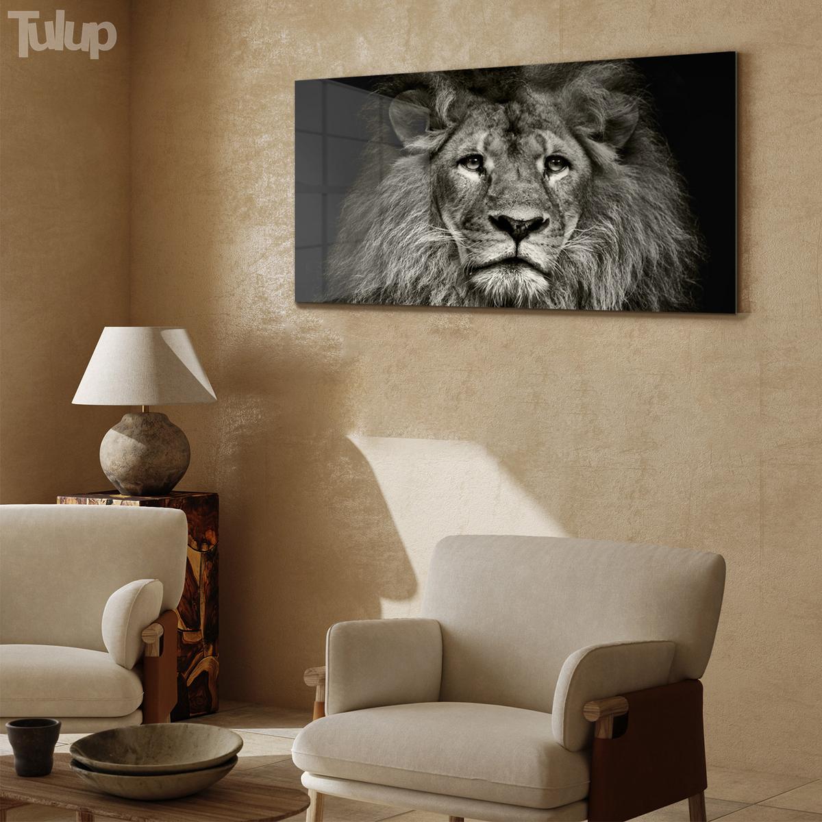 GLASBILD 140x70 cm Löwe Tier - Schwarz, Glas (140/70cm) - TULUP