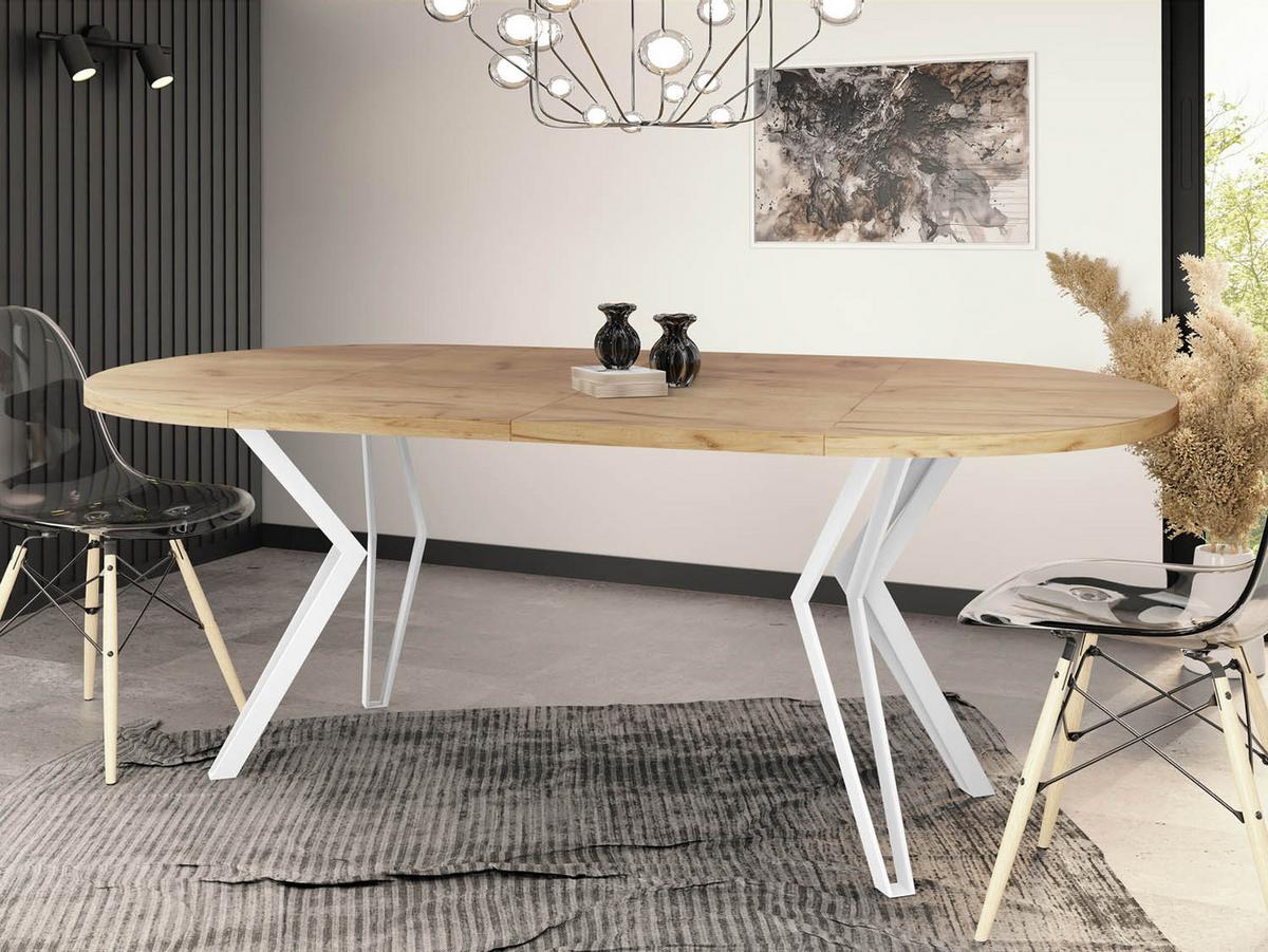 ESSTISCH Austin runder ausziehbarer, Craft Eiche 120-200/100/76 cm - Eiche Wotan/Weiß, Holzwerkstoff/Metall (120/200/76cm) - WFL GROUP