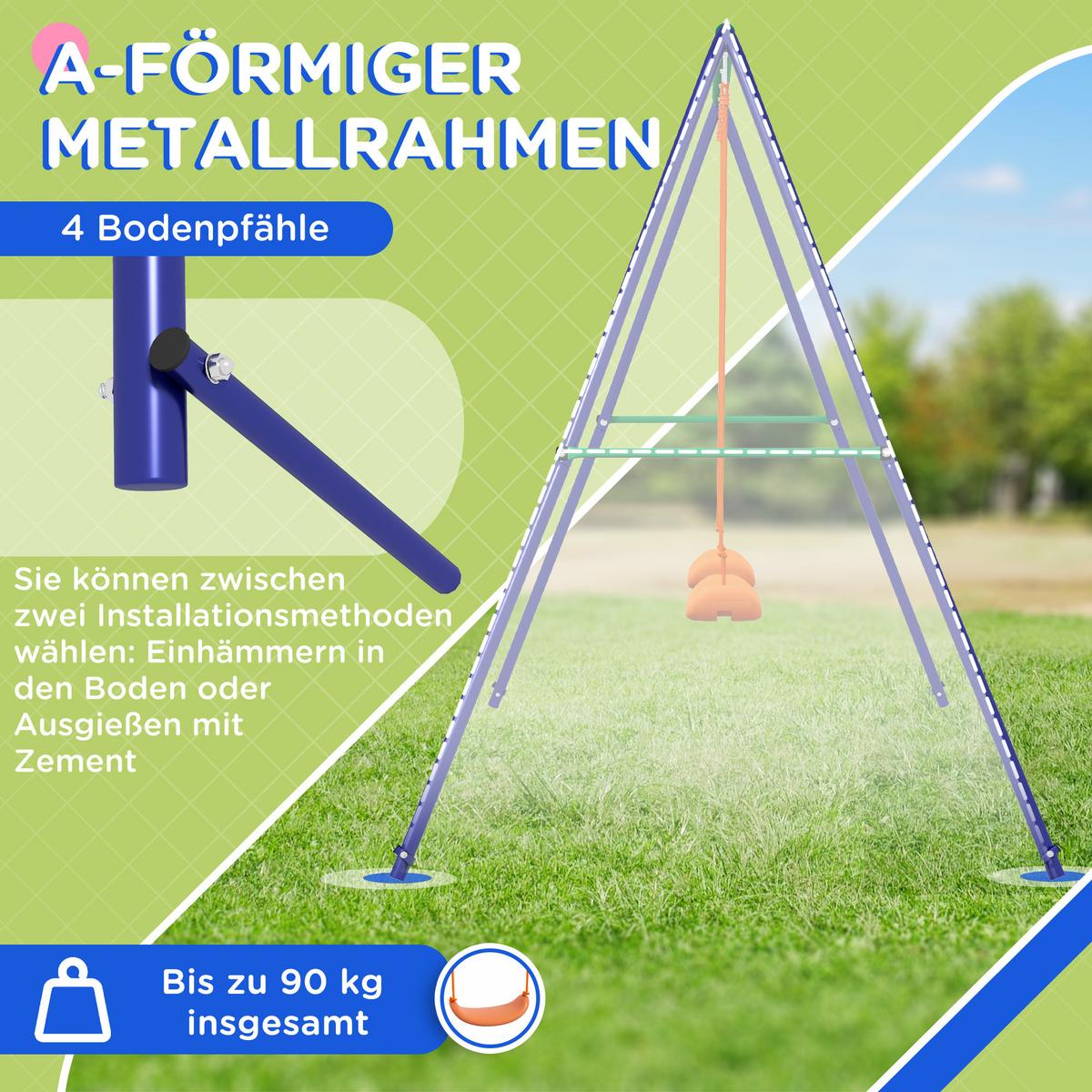 KINDERSCHAUKEL-SET Schaukelgestell mit 2 Schaukeln, Schaukelgerüst für 3-8 Jahre - Multicolor, Kunststoff/Metall (160/269cm) - Outsunny