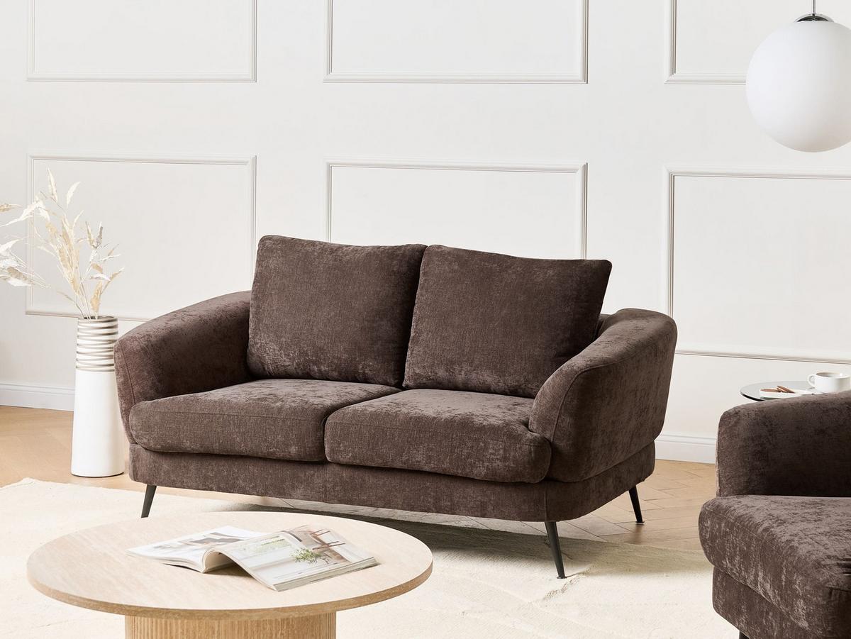 2-SITZER-SOFA Chenillegewebe Dunkelbraun Kjaer - Dunkelbraun, Textil (155/100/100cm) - Beliani