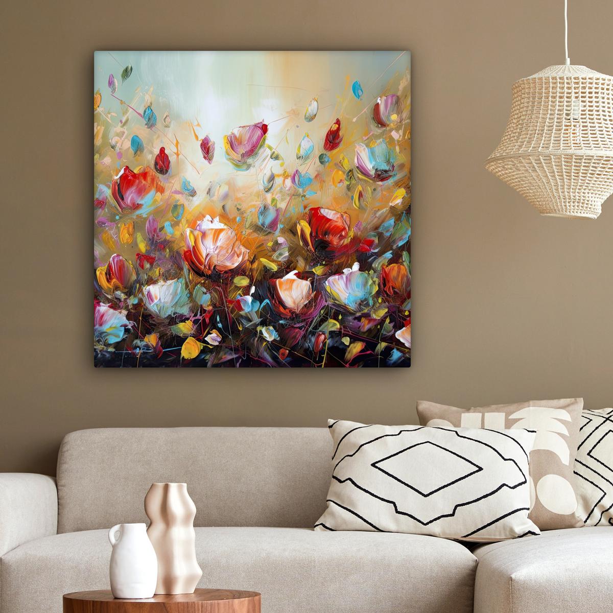 LEINWANDBILD Blumen - Kunst - Natur - Ölgemälde Deko Groß 90x90 cm - Multicolor, Textil (90/90cm) - MuchoWow