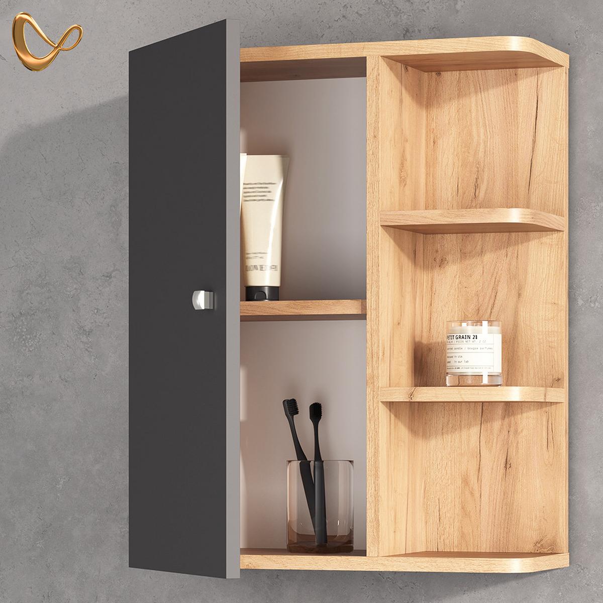 BADSCHRANK Fucino Anthrazit 47.2 x 59.2 cm - Anthrazit, Holzwerkstoff (47.2/59.2/20.8cm) - Livinity®