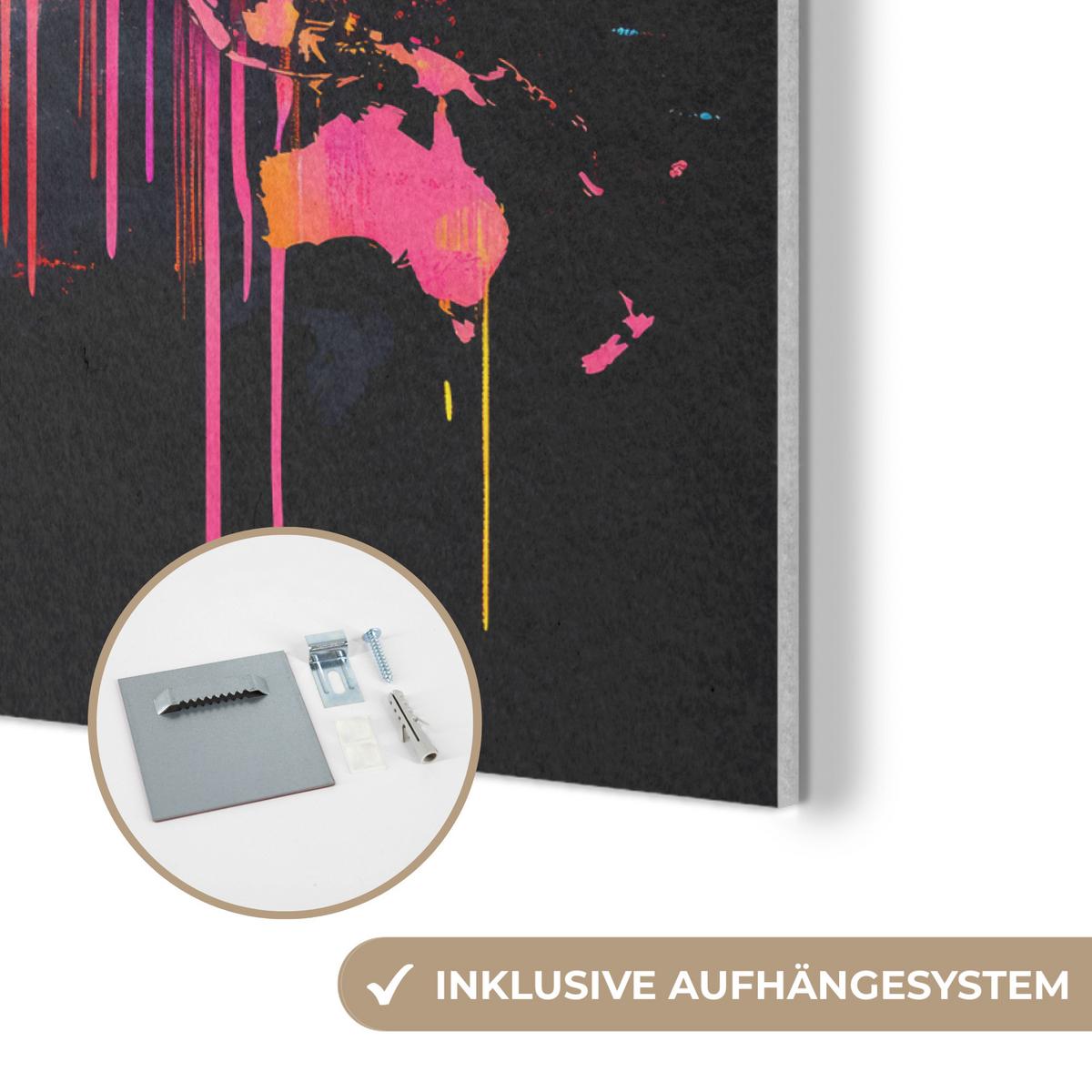 AKUSTIKBILD Weltkarte - Farbe - Bunt - Graffiti - Welt Wanddeko 70x50 cm - Multicolor, Kunststoff (70/50/0.9cm) - MuchoWow