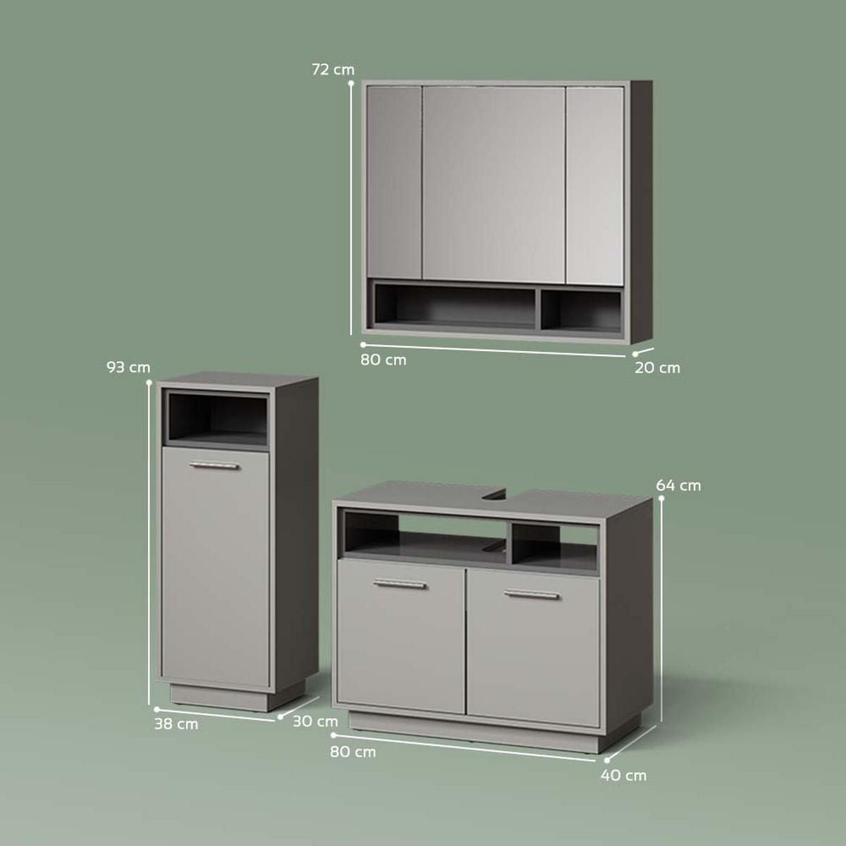 BADMÖBEL-SET Temo Grau 3 Teile - Grau, Holzwerkstoff (80/64/40cm) - Livinity®