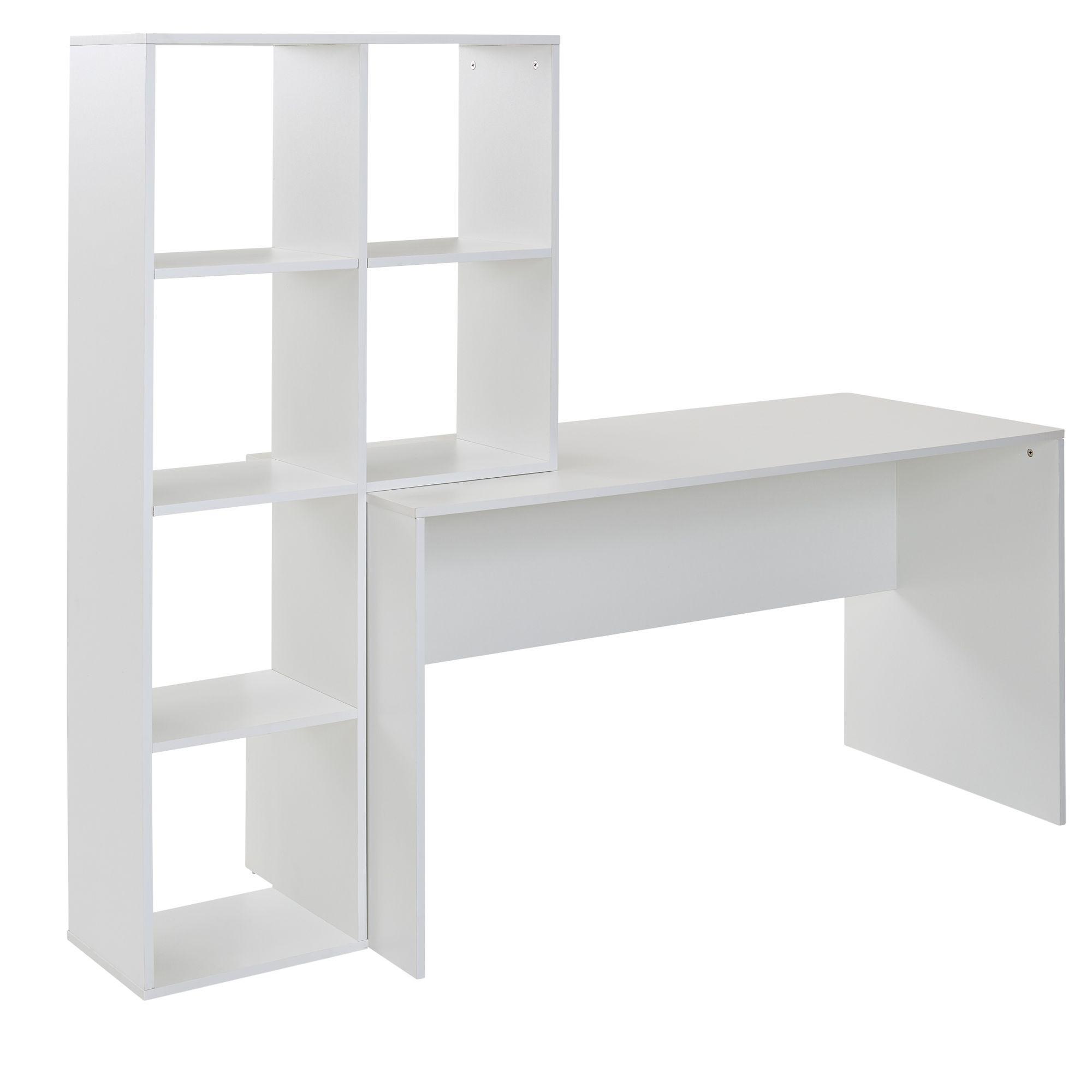 SCHREIBTISCH – mit Regal, groß, puristisches Design, Melaminharzbeschichtung - Weiß, Holz (59/170/144cm) - KADIMA DESIGN