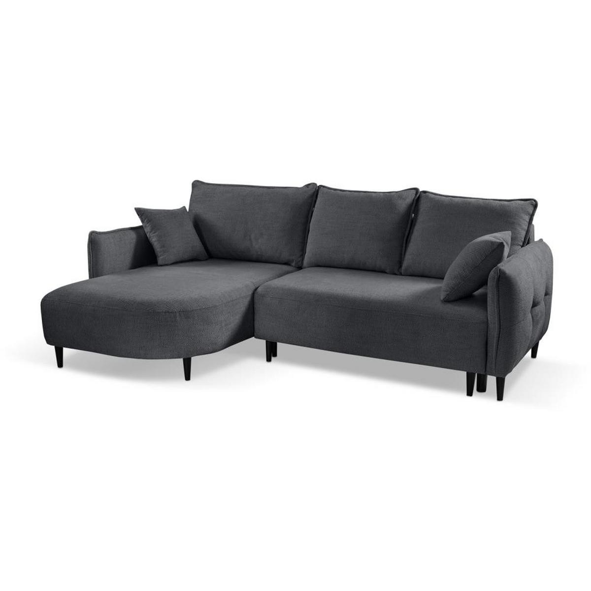 ECKSCHLAFSOFA Sycylia links dunkelgrau - Dunkelgrau/Schwarz, Textil (244/165cm) - Beautysofa
