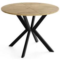 ESSTISCH Valio rund oval ausziehbar verlängerbar mit schwarzen Metallbeinen, Eiche Hellbraun 100-140/100/76 cm - Eichefarben/Schwarz, Holzwerkstoff/Metall (100/140/76cm) - WFL GROUP