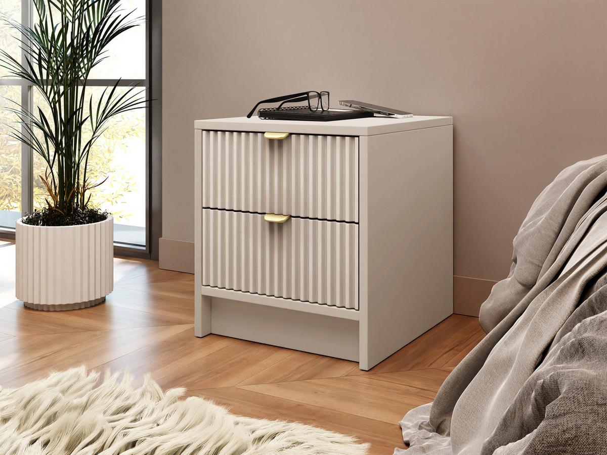 NACHTTISCH Tireno - Sandfarben/Goldfarben, Holzwerkstoff/Metall (40/40/35cm) - MIRJAN24