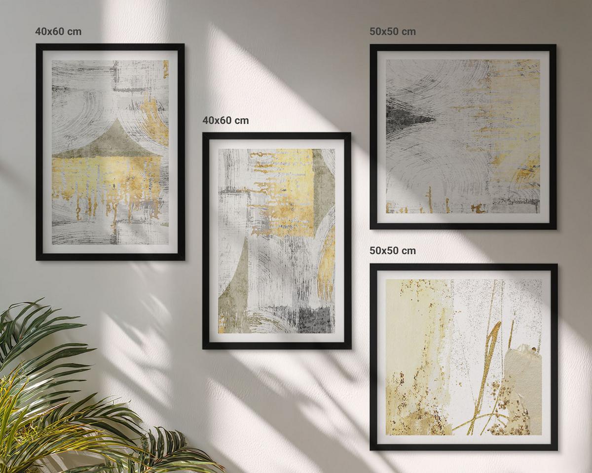 BILDER SET 4er Set - 50x50 cm & 40x60 cm Schwarzer Rahmen - Abstrakte minimalistische Muster - Schwarz, Kunststoff (50/50cm) - TULUP