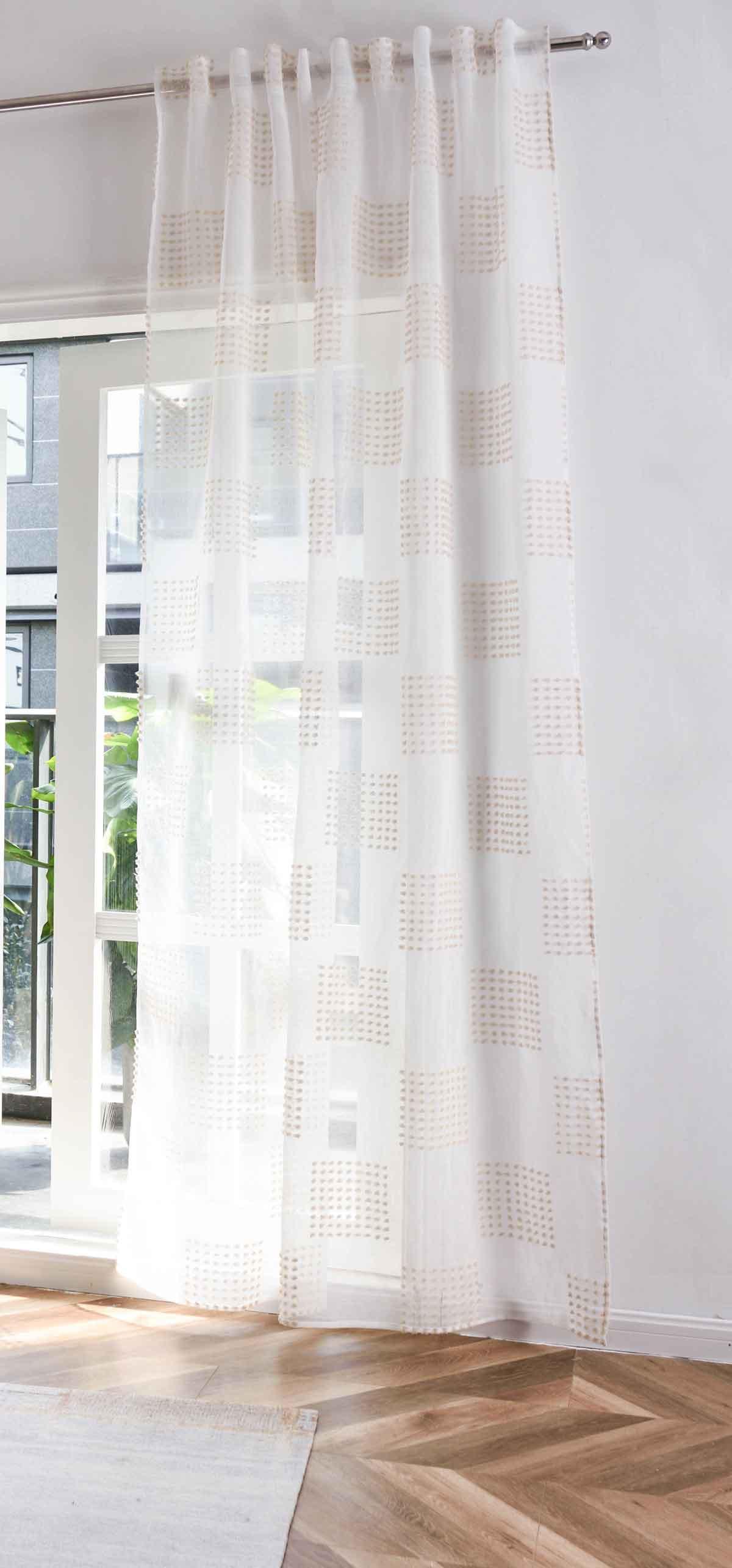 GARDINE VALENCIA HxB 245x145 cm Natur Taupe Geo - Weiß, Textil (145/245cm) - Gardinenbox