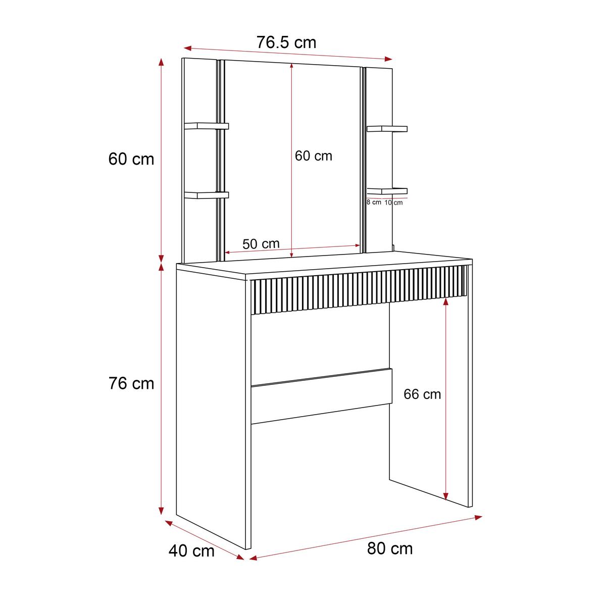 SCHMINKTISCH ELENA mit Spiegel & LED-Beleuchtung, Kaschmir - Kaschmir, Holzwerkstoff (80/136/40cm) - Idohome