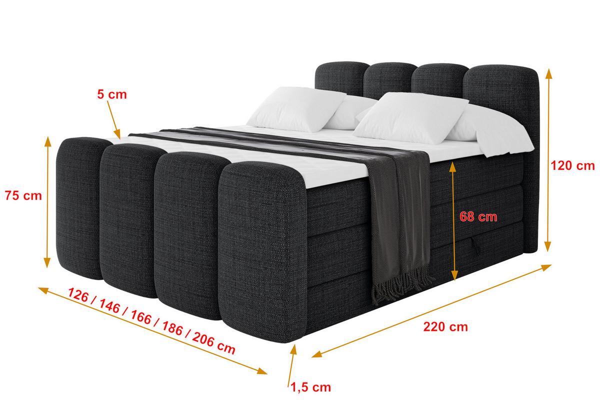 BOXBETT mit Matratze H3|H4 und Lattenrost - NINA-Z KING - 160x200 cm Aragon - Schwarz - Schwarz, Holzwerkstoff (160/200cm) - ALTDECOR