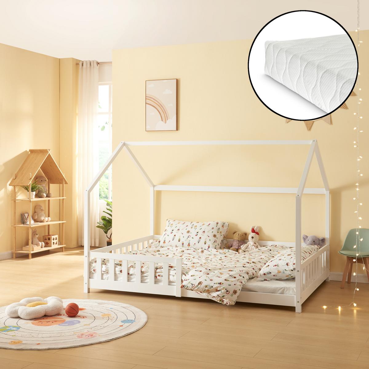 HAUSBETT Hesel mit Matratze - Weiß, Holz/Textil (120/200cm) - [en.casa]