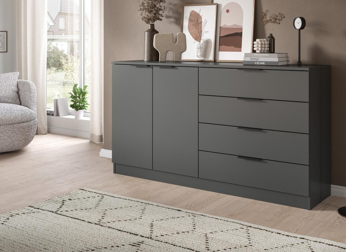 SIDEBOARD grau 148 x 80 cm, Kommode mit viel Stauraum - Schwarz/Grau, Holzwerkstoff/Kunststoff (148/80/35cm) - Inn.Furn