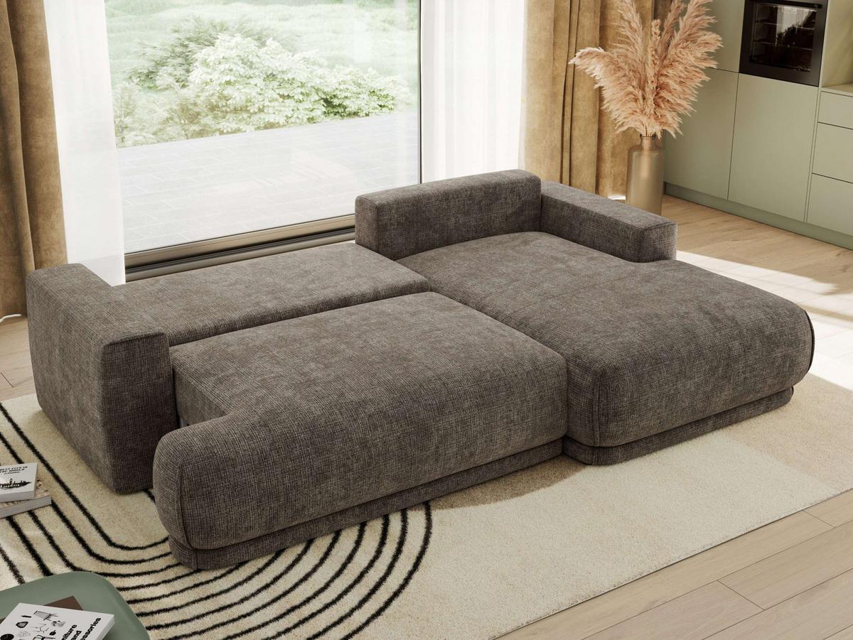 ECKSCHLAFSOFA RINA L Braun Schenille grob gewebt - rechts - Schwarz/Braun, Kunststoff/Textil (170/267cm) - MKS
