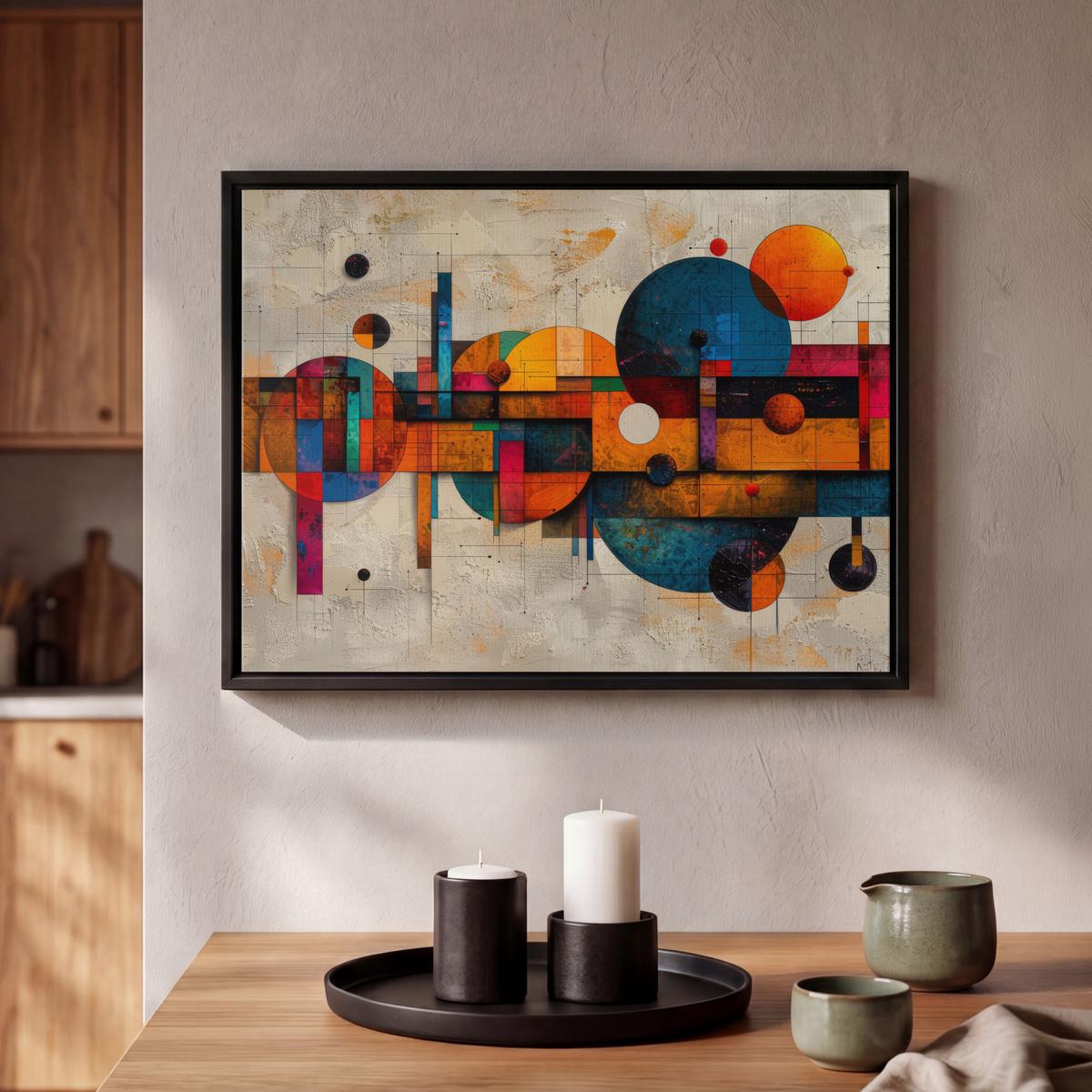 LEINWAND Bilder mit Rahmen - Vintage - Moderne Kunst - Orange - Geometrische Formen - 40x30 - Multicolor, Textil (40/30cm) - MuchoWow