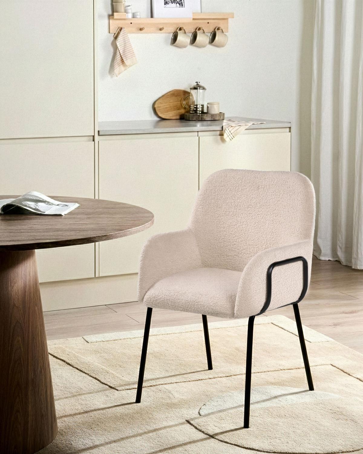 ESSZIMMERSTUHL Bouclé Hellbeige Algona - Beige, Textil (61/84/57cm) - Beliani