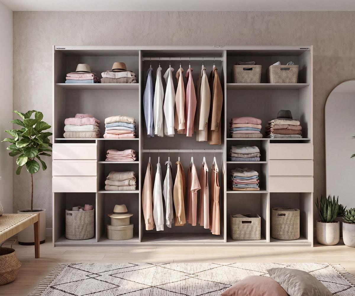 SCHWEBETÜRENSCHRANK 3-türig B273/H213/T64 cm, Weiß/Spiegel, Passepartout-Kleiderschrank mit Schubladen & Vollausstattung / 22619 - Weiß, Holzwerkstoff/Metall (273/213/64cm) - luma-home
