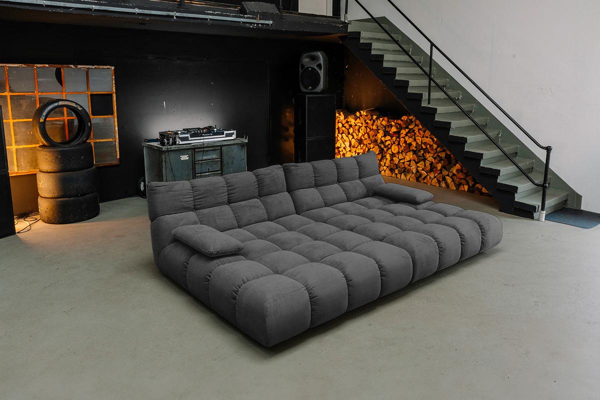 BIG SOFA VIVIEN Anthrazit Cord - Anthrazit/Schwarz, Kunststoff/Textil (296/85/178cm) - KAWOLA