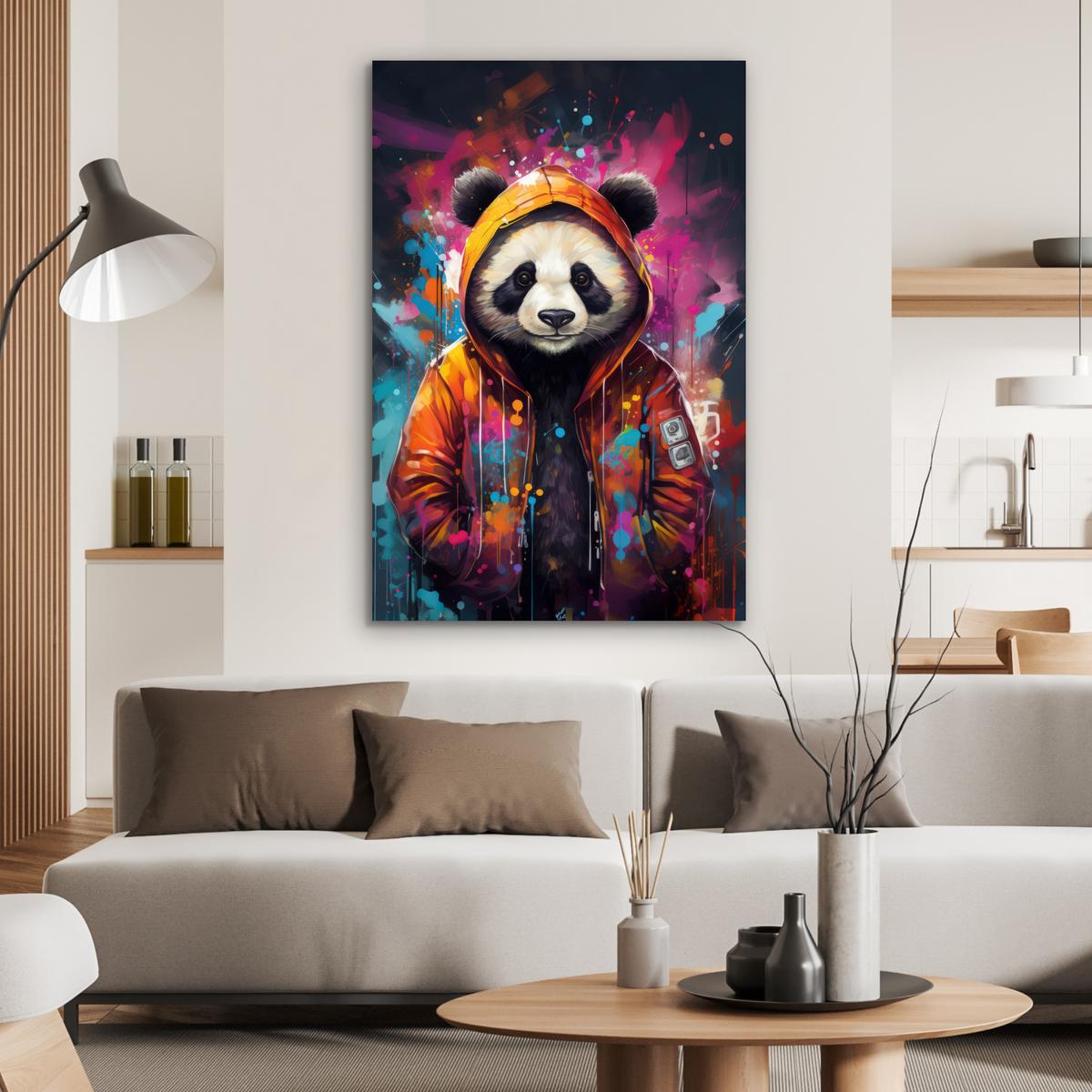 METALLBILD Panda - Jacke - Graffiti - Orange 80x120 cm - Orange, Metall (80/120cm) - MuchoWow