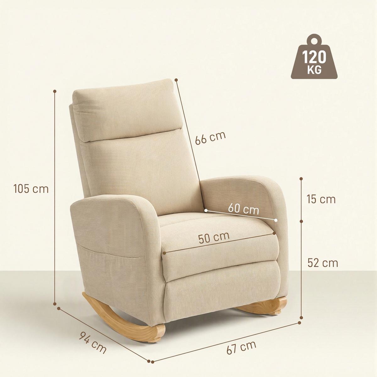 SCHAUKELSTUHL Polyester Beige - Beige/Naturfarben, Holz/Textil (67/105/94cm) - HOMCOM