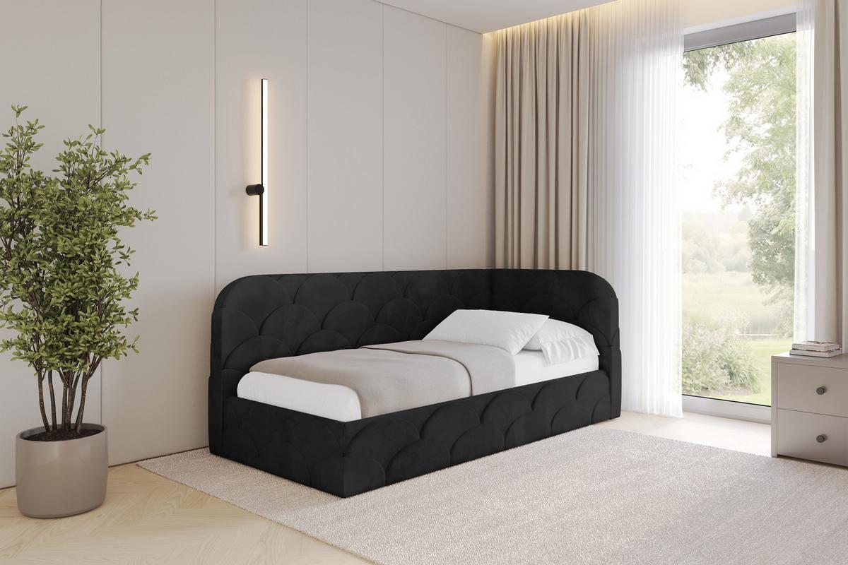 EINZELLBETT Jugendbett mit Bettkasten, Links - ELRY 80x200 Schwarz - Schwarz, Holzwerkstoff/Textil (80/200cm) - ALTDECOR