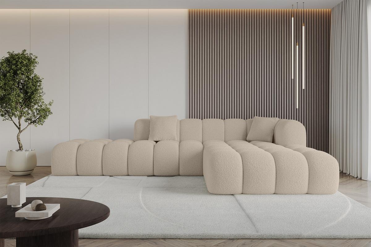 ECKSOFA Ottomane Rechts OLEA-L2 - 289x176x71 cm Beige - Hellbraun/Schwarz, Holzwerkstoff/Kunststoff (289/176cm)