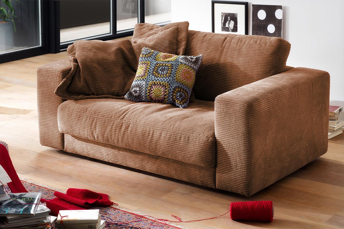 LOVESEAT MADELINE Braun Cord - Schwarz/Braun, Kunststoff/Textil (170/86/127cm) - KAWOLA