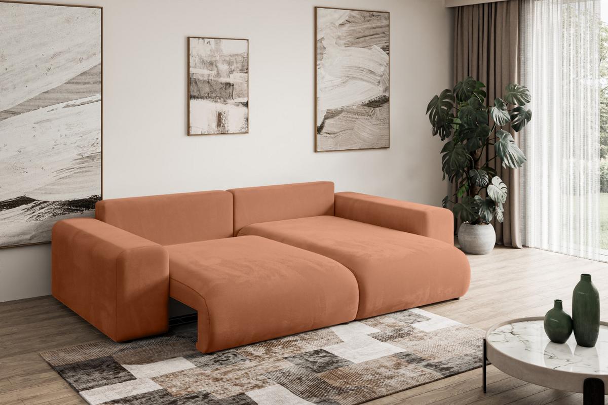 ECKSOFA Ottomane rechts ESKAR-L 266x176x72 Koralle Velours - Koralle/Schwarz, Holzwerkstoff/Kunststoff (176/266cm) - ALTDECOR