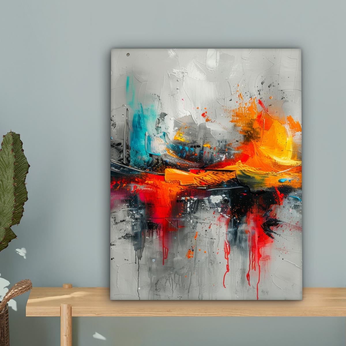 LEINWANDBILD Moderne Kunst - Orange - Grau - Abstrakt Room Decor 30x40 cm - Hellgrau, Textil (30/40cm) - MuchoWow
