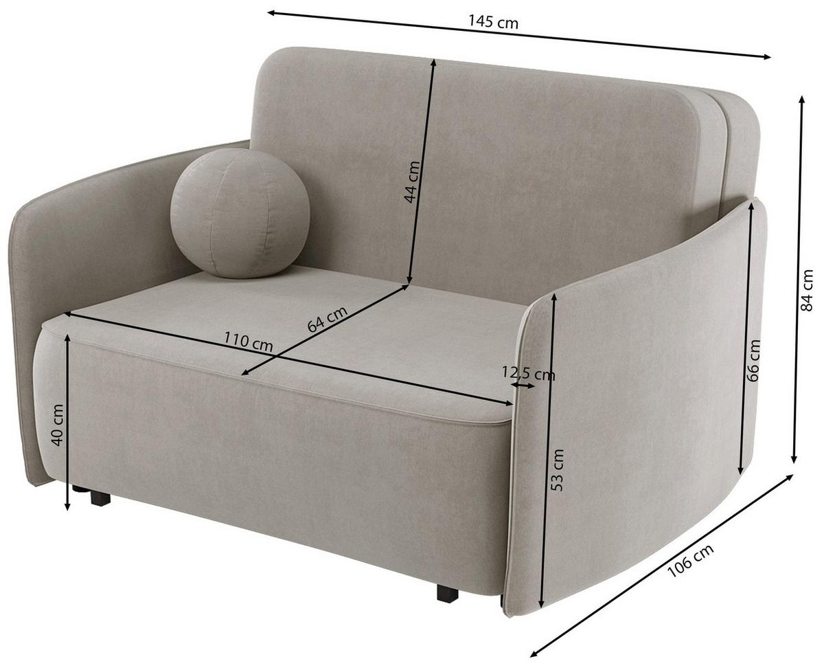 SCHLAFSOFA Paxi 165 cm - Hellgrau/Schwarz, Textil/Metall (165/84/106cm) - Selsey