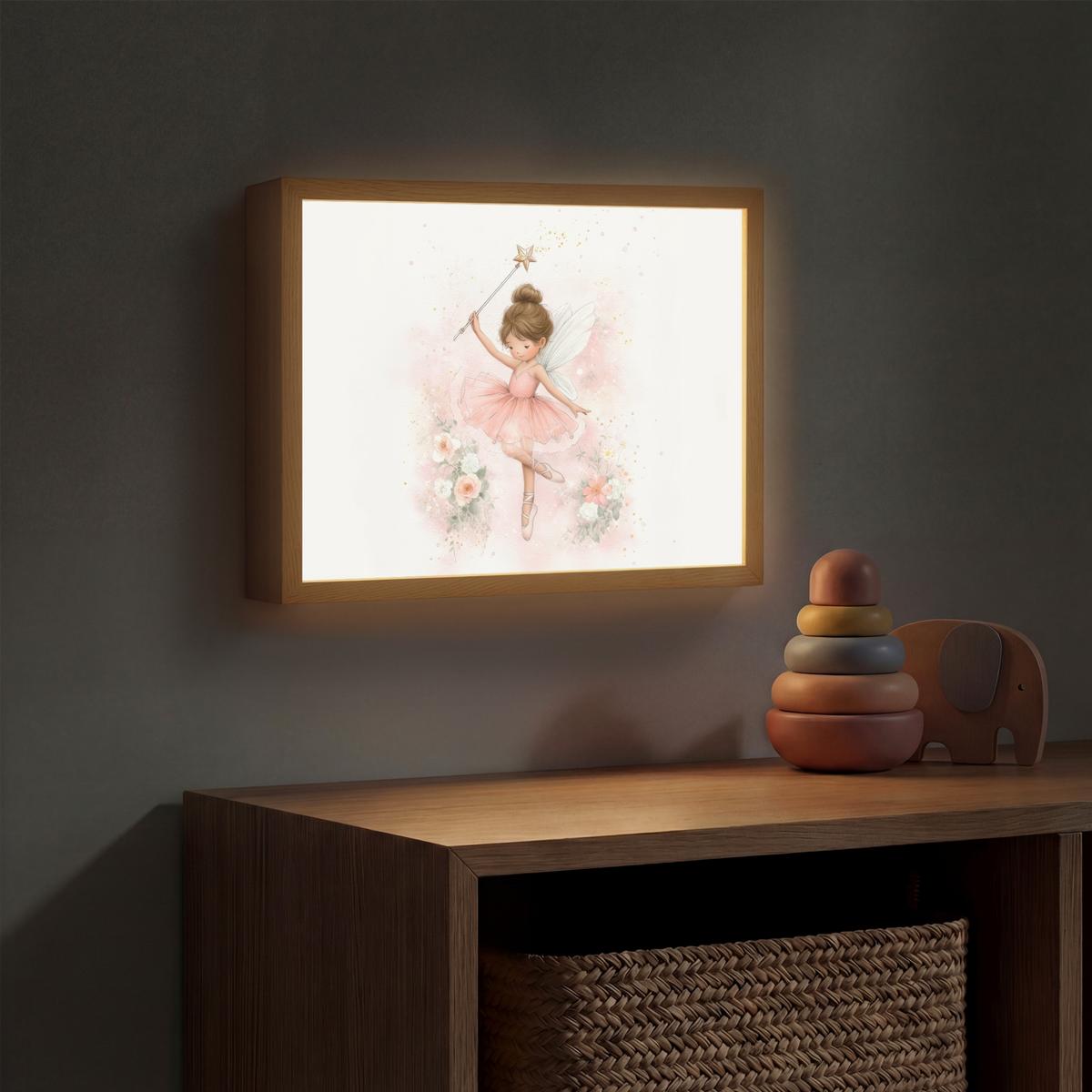 NACHTTISCHLAMPE MIT AKKU Ballerina - Fee - Blumen - Rosa 40x30 cm - Rosa, Holzwerkstoff (8/40/30cm) - OnlyWow