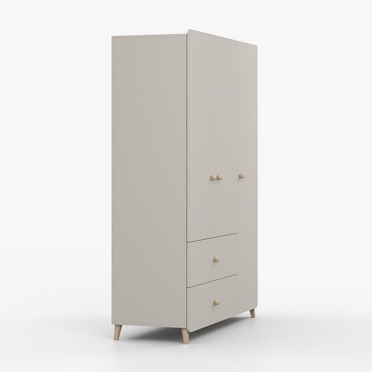 DREHTÜRENSCHRANK MARIO 3D 120 cm Kaschmir/Kaschmir, 3-türig, zwei Schubladen, Holzgriffe - Kaschmir/Eukalyptusholzfarben, Holz/Holzwerkstoff (120/204/50cm) - imoebel24