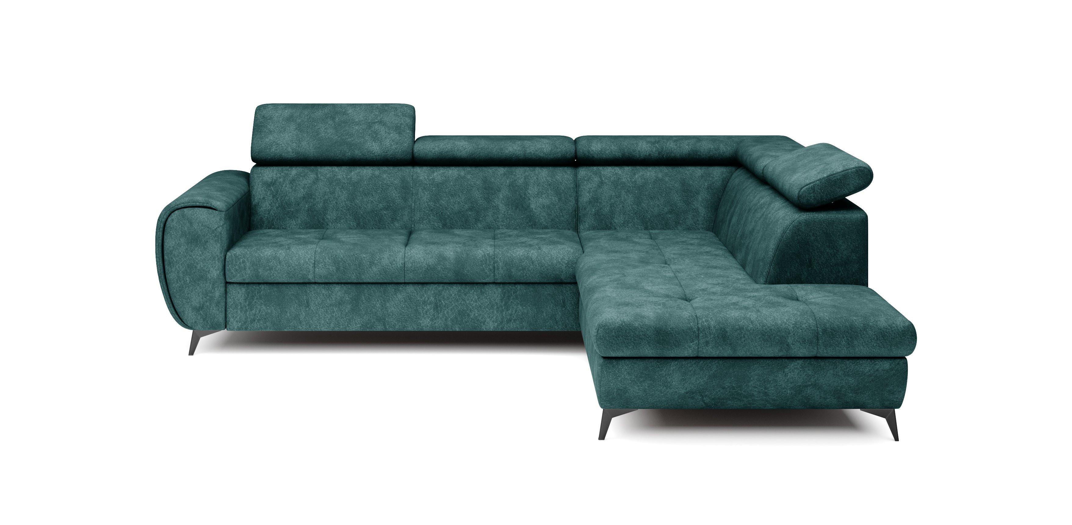 ECKSOFA MAGIA R-S Grün Plüsch-Stoff mit Schlaffunktion - Grün, Holz (260/217cm) - MASSENO