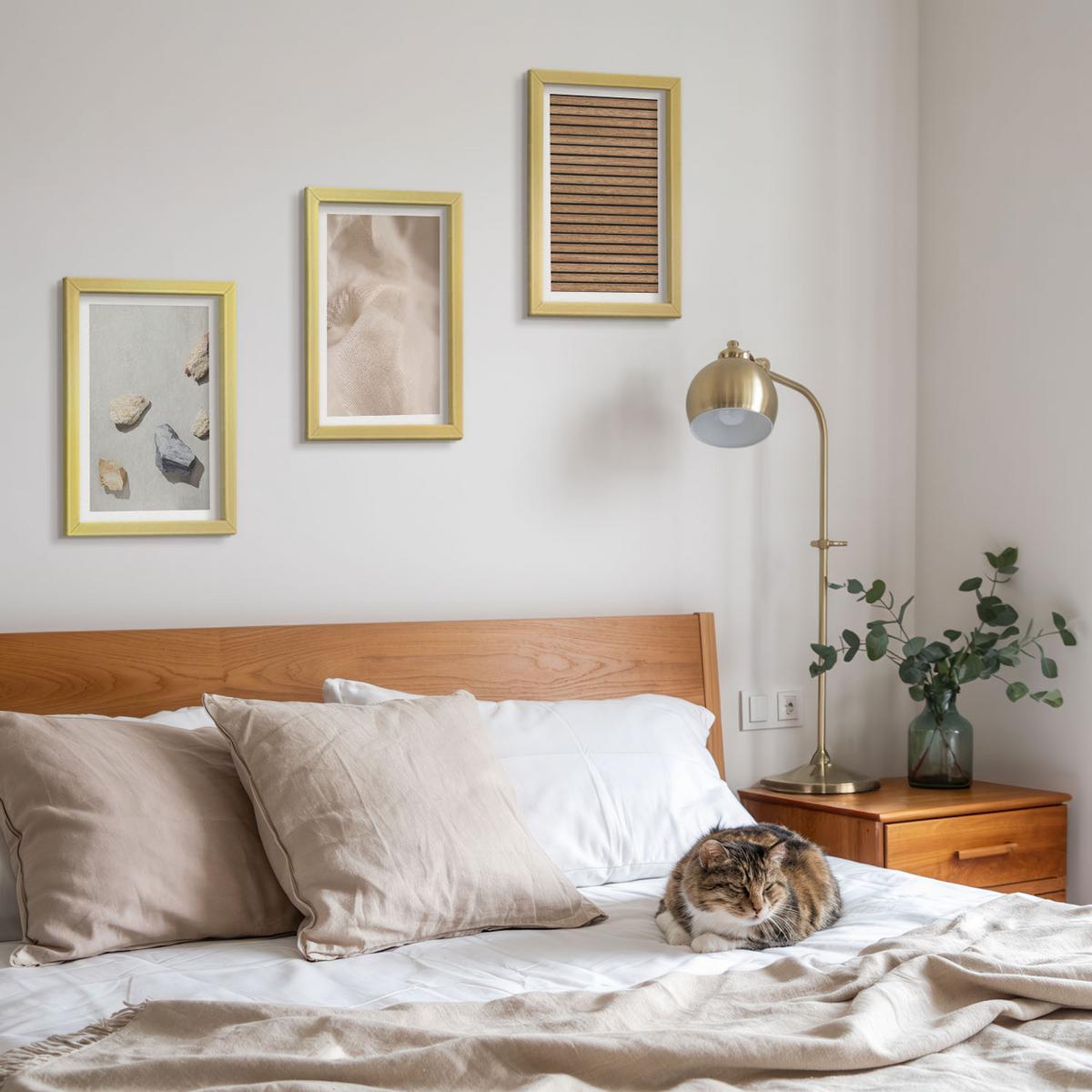 BILDER SET 3er Set - 20x30 cm Goldrahmen - Steine, Holz, Stofftexturen - Goldfarben, Kunststoff (20/30cm) - TULUP