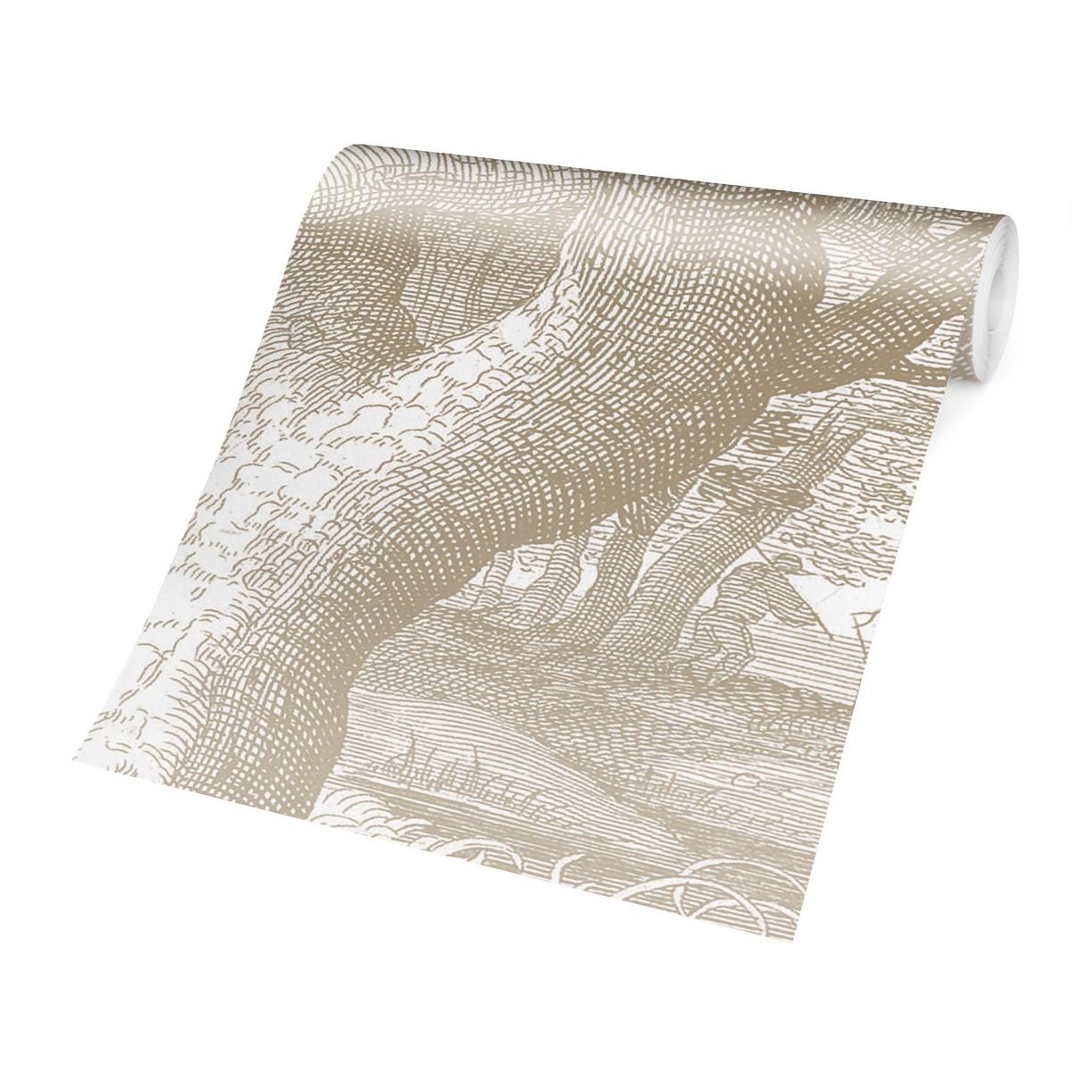 FOTOTAPETE Im Wald Kupferstich in Beige 384/255 cm - Eichefarben, Papier (384/255cm) - Bilderwelten