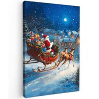 LEINWANDBILD Weihnachtsmann - Rentier - Weihnachten - Schnee Deko Groß 90x140 cm - Cognac, Textil (90/140cm) - MuchoWow