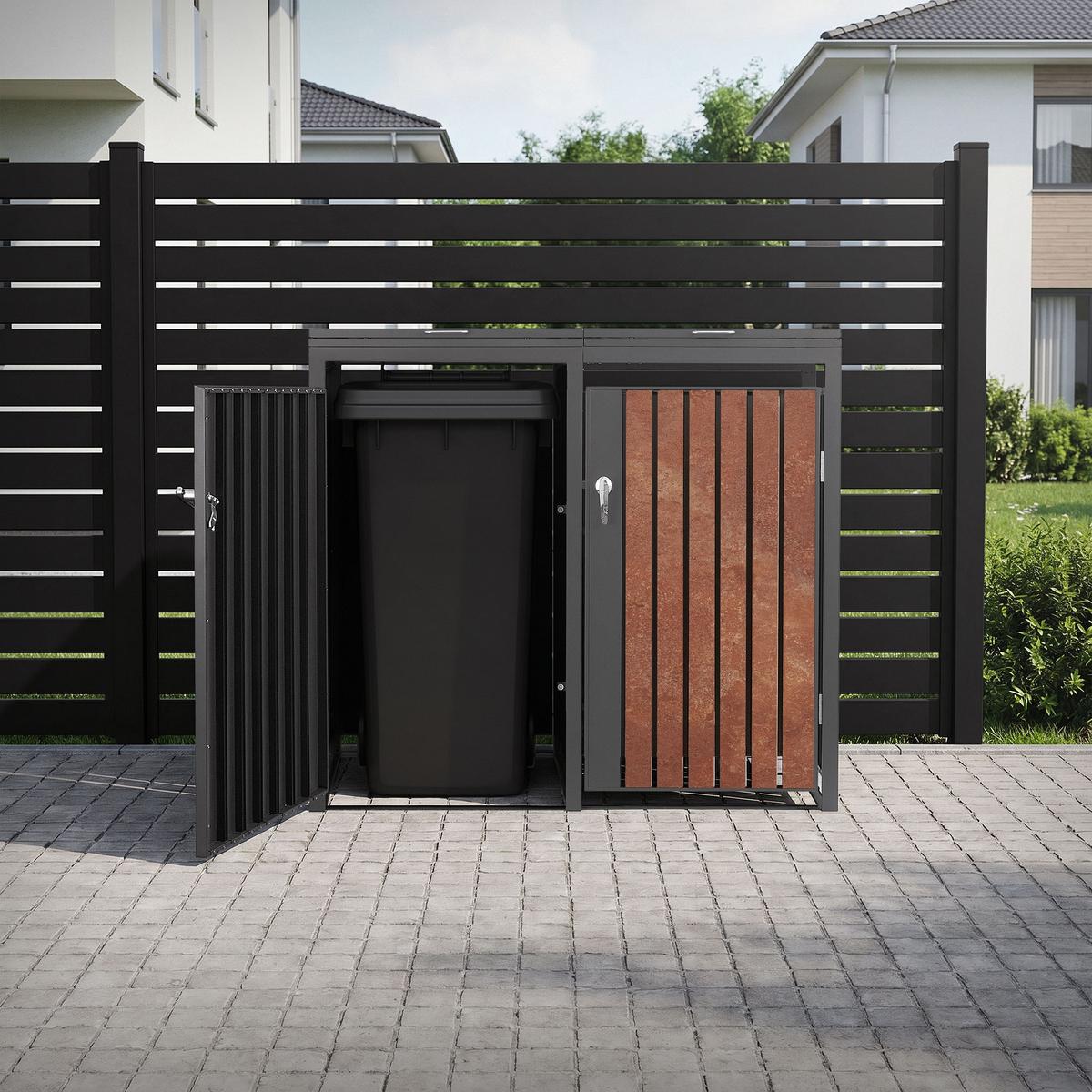 MÜLLTONNENBOX 4er Anthrazit-Rostoptik - Rotbraun, Metall (264/120/80cm) - ML-DESIGN