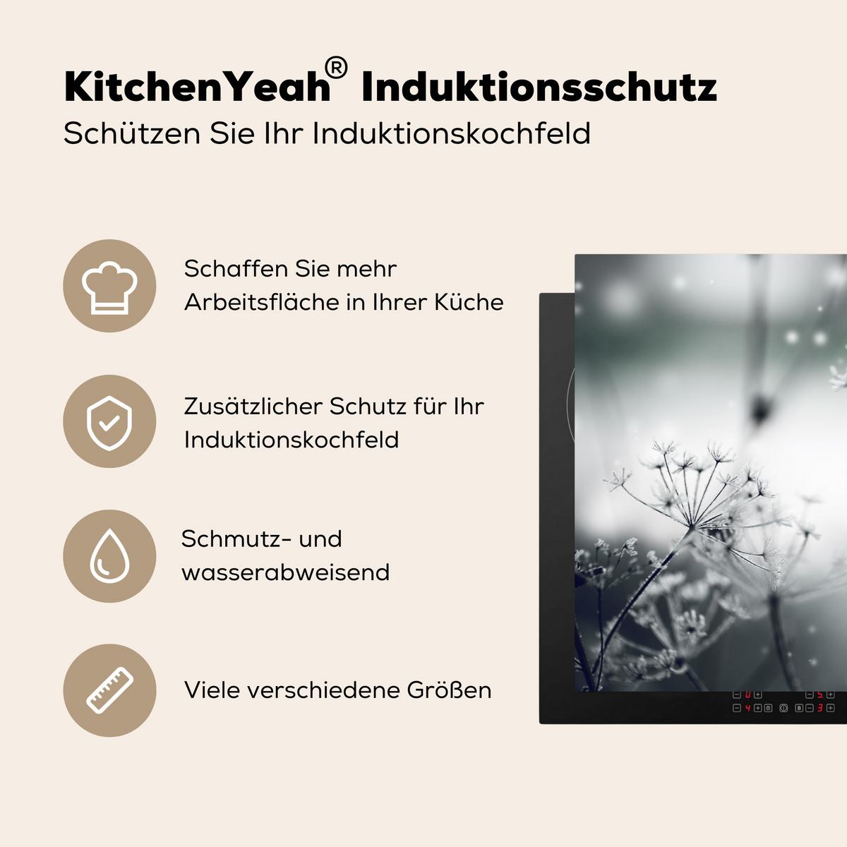 HERDABDECKPLATTE Blumen - Winter - Schnee - Natur Herdabdeckung Induktionsfeld 65x52 cm - Grau, Kunststoff (65/52/0.2cm) - MuchoWow
