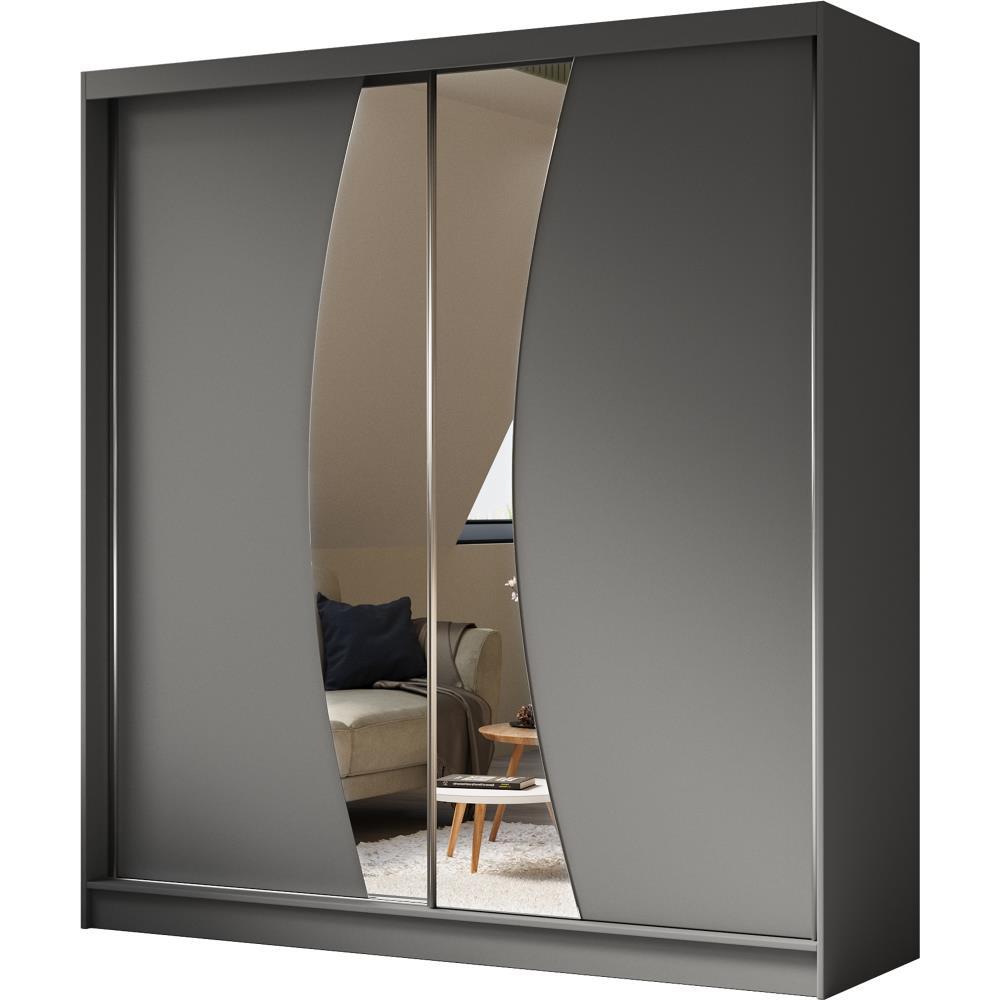 SCHWEBETÜRENSCHRANK Vox II 200/216/61 graphit mit Spiegel und Schubladen - Graphitfarben, Holzwerkstoff (200/216/61cm) - Beautysofa