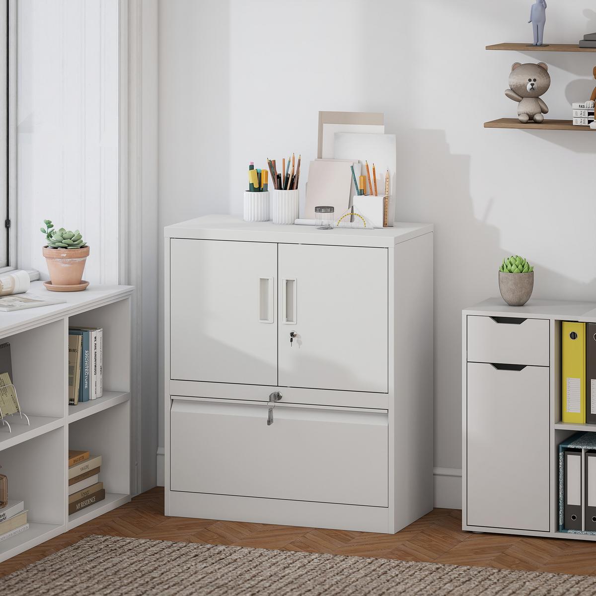 AKTENSCHRANK Stahl Weiß - Weiß, Metall (40/95/80cm) - HOMCOM