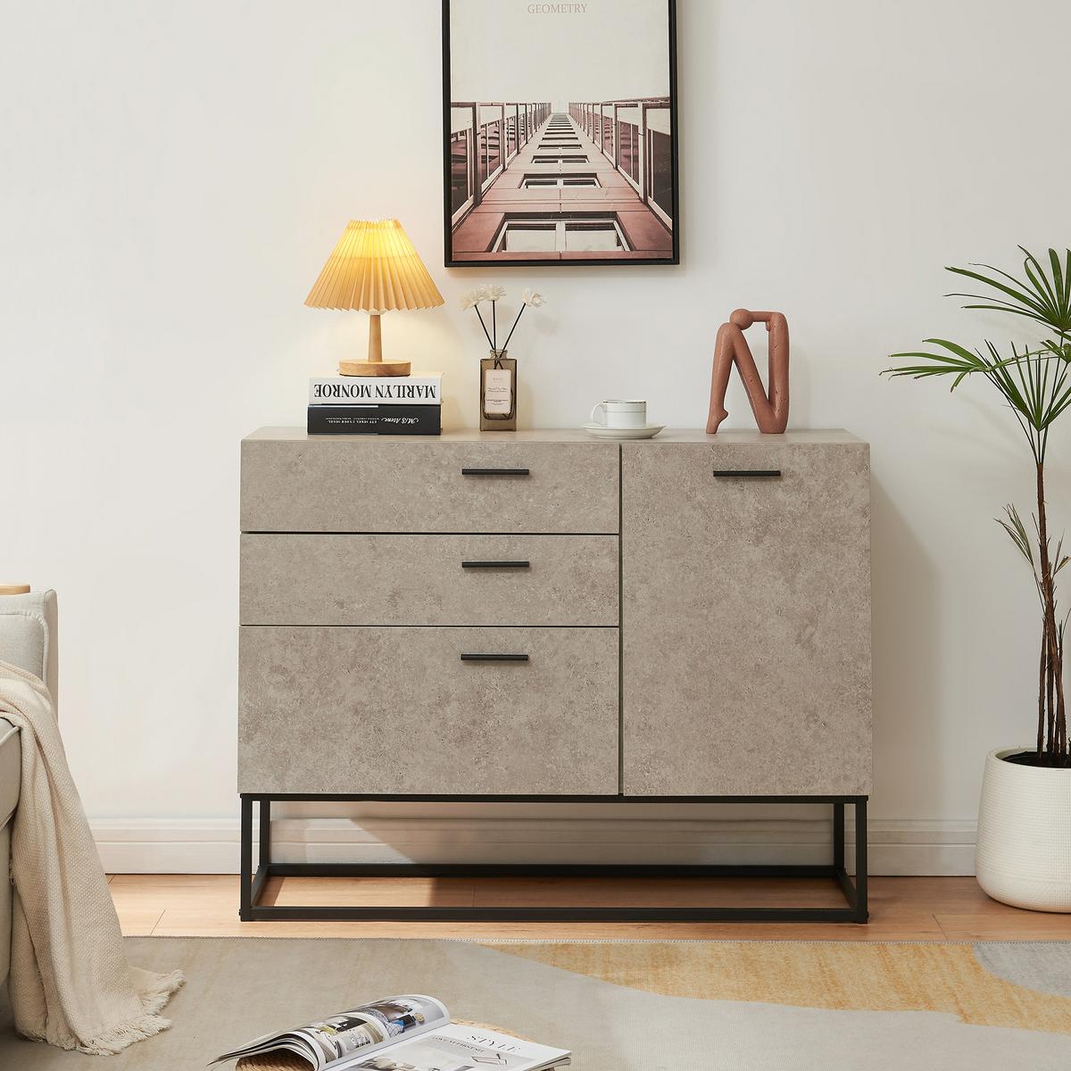 SIDEBOARD Lavangen - Schwarz/Grau, Holzwerkstoff/Metall (100/75/35cm) - [en.casa]