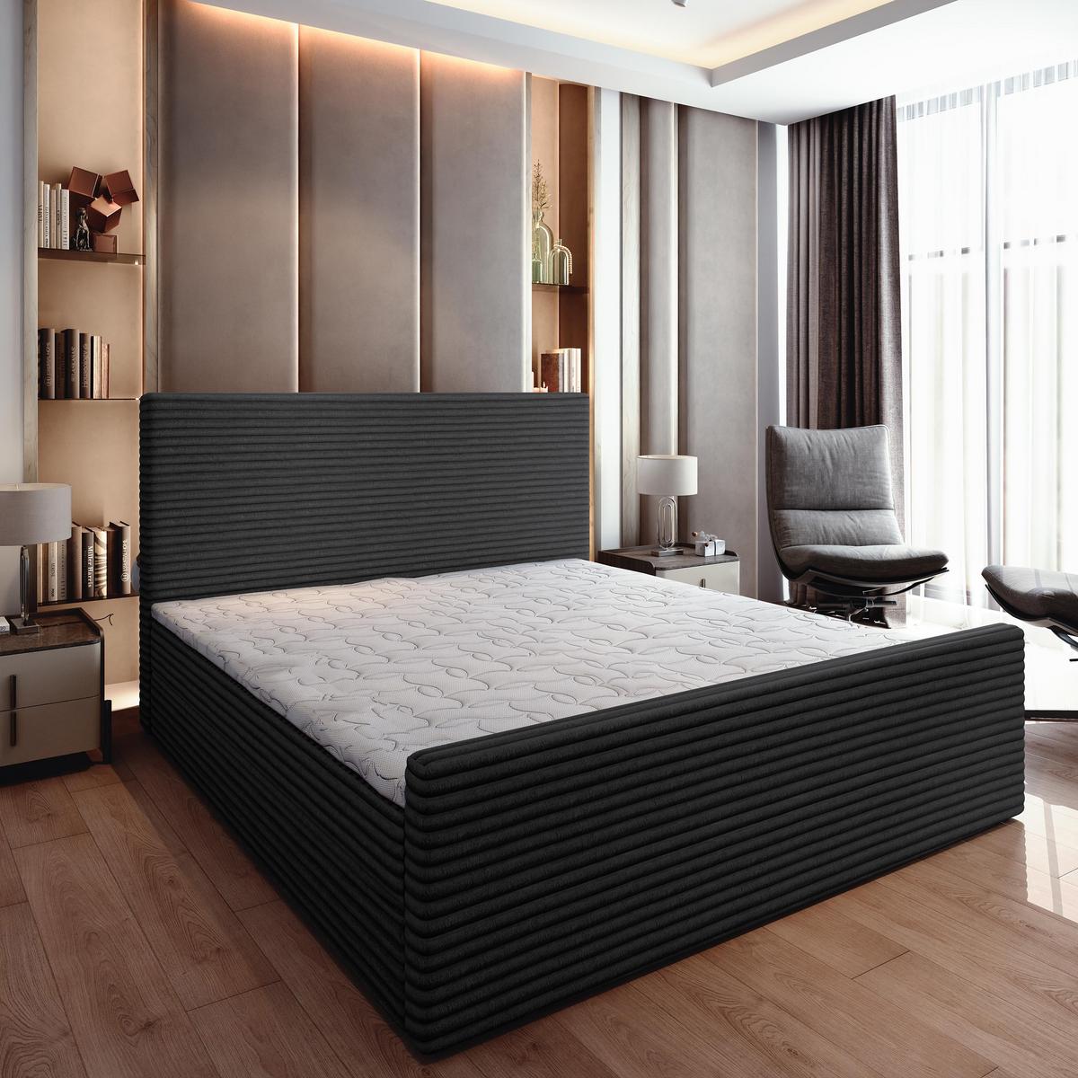 BOXBETT BRENTO 140x200 cm mit Matratze und Topper - Schwarz - Schwarz, Holz (140/200cm) - MASSENO
